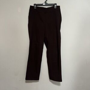 Kim Rogers Womens Size 12 Short Brown Slacks Straight Leg Fit Elastic Waist